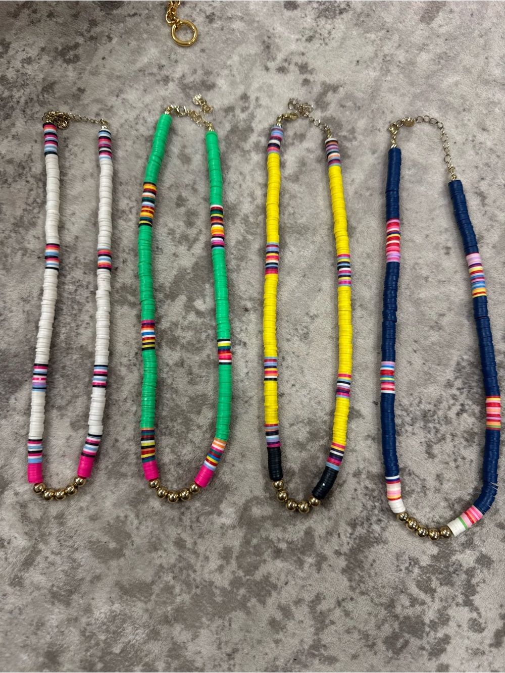 Colorful Beaded Necklace - White, Green, Yellow, Navy - selling individually